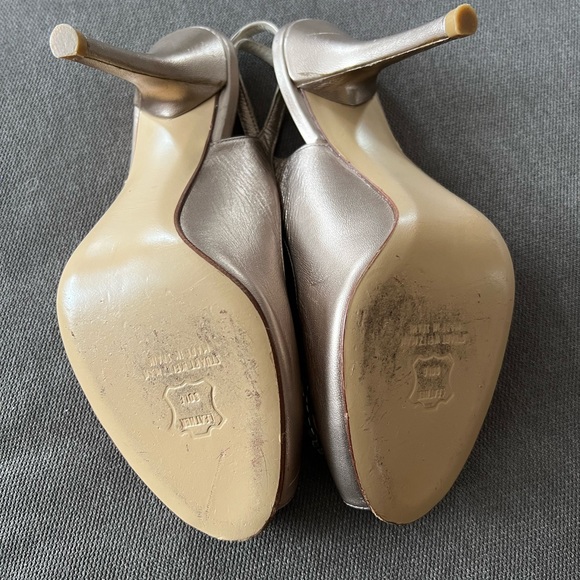 Stuart Weitzman 7 Rhinestone Heels Bronze Slingback Leather Shoes Metallic - Picture 8 of 15